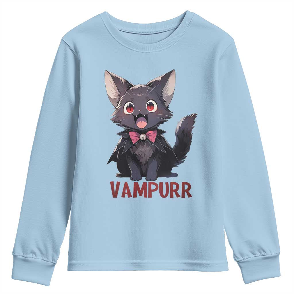 Halloween Black Vampire Cat Youth Sweatshirt Vampurr Cute Kitty Lover - Wonder Print Shop