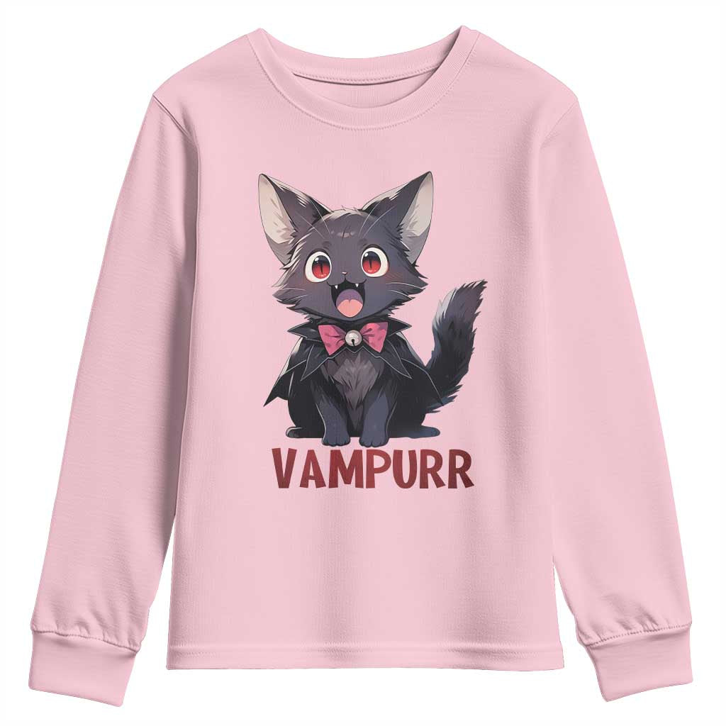 Halloween Black Vampire Cat Youth Sweatshirt Vampurr Cute Kitty Lover - Wonder Print Shop