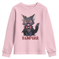 Halloween Black Vampire Cat Youth Sweatshirt Vampurr Cute Kitty Lover - Wonder Print Shop