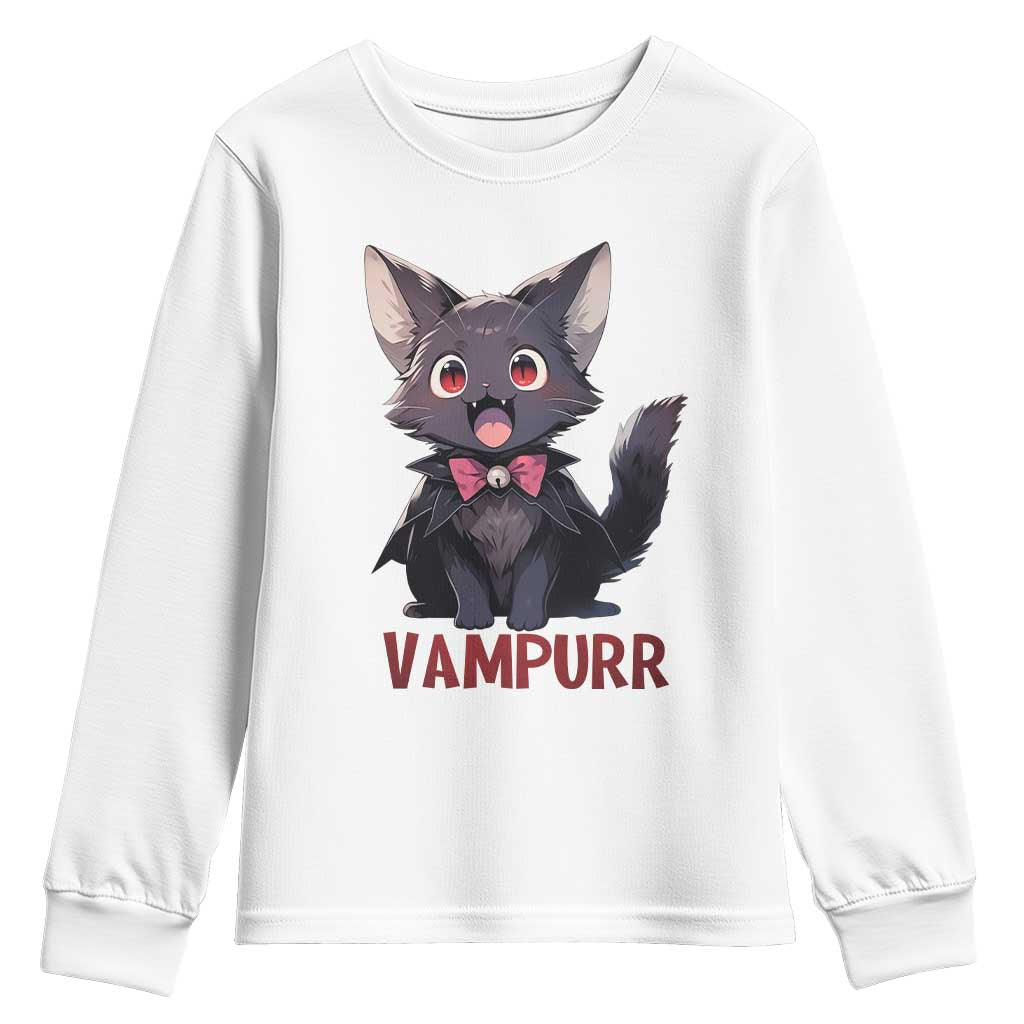 Halloween Black Vampire Cat Youth Sweatshirt Vampurr Cute Kitty Lover - Wonder Print Shop