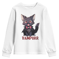 Halloween Black Vampire Cat Youth Sweatshirt Vampurr Cute Kitty Lover - Wonder Print Shop