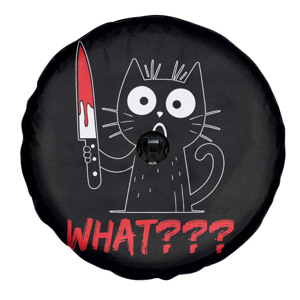 Black Cat Halloween Spare Tire Cover What Killer Kitten With Knife - Wonder Print Shop