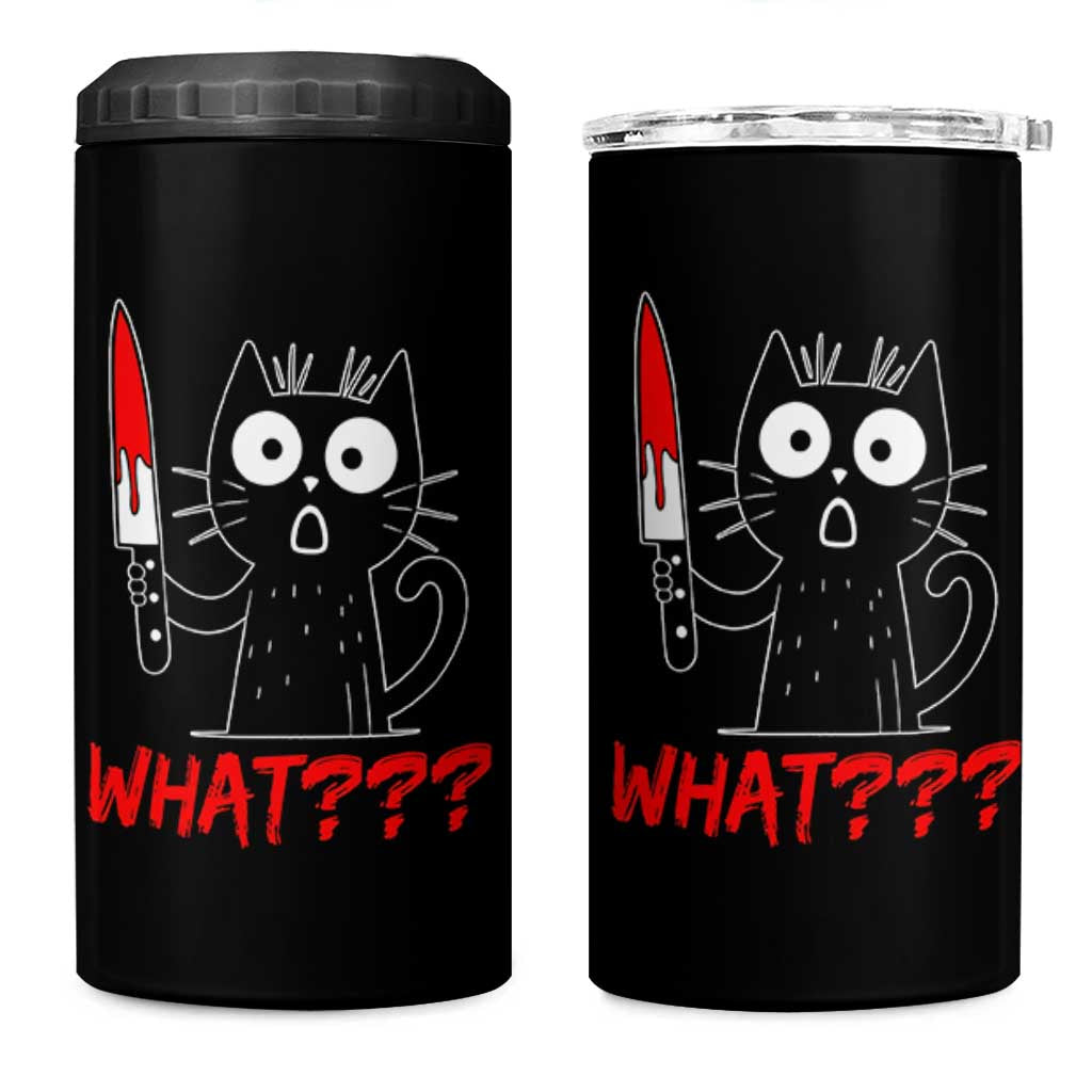 Black Cat Halloween 4 in 1 Can Cooler Tumbler What Killer Kitten With Knife