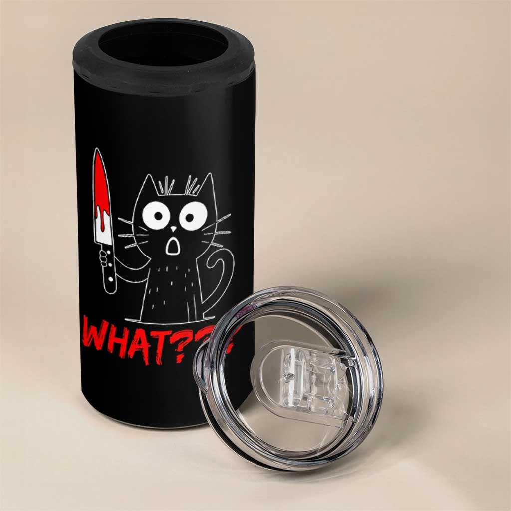 Black Cat Halloween 4 in 1 Can Cooler Tumbler What Killer Kitten With Knife