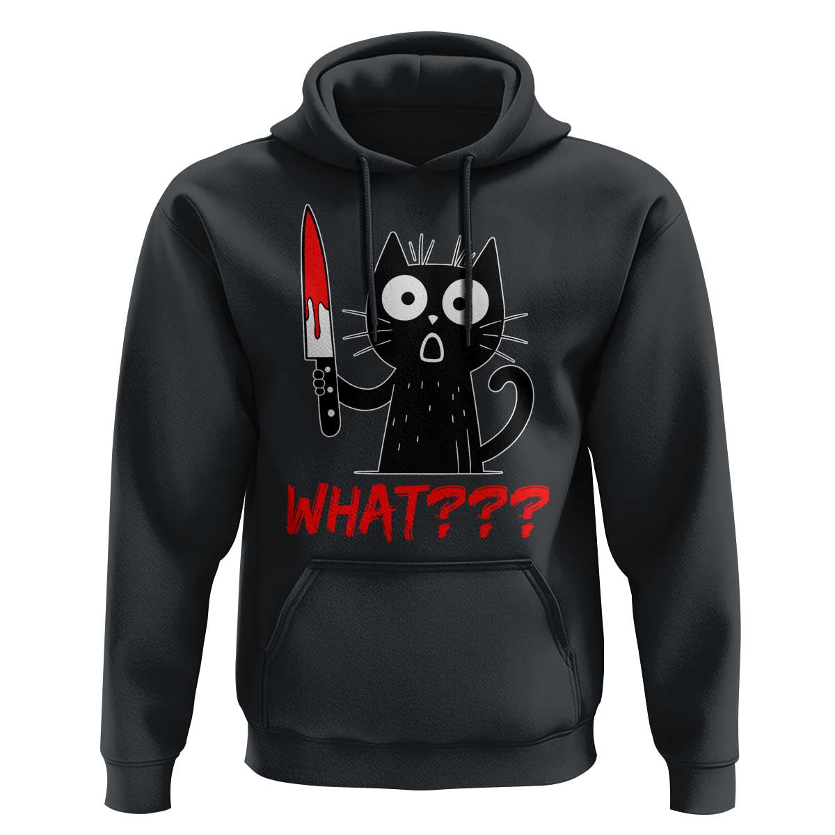 Black Cat Halloween Hoodie What Killer Kitten With Knife - Wonder Print Shop