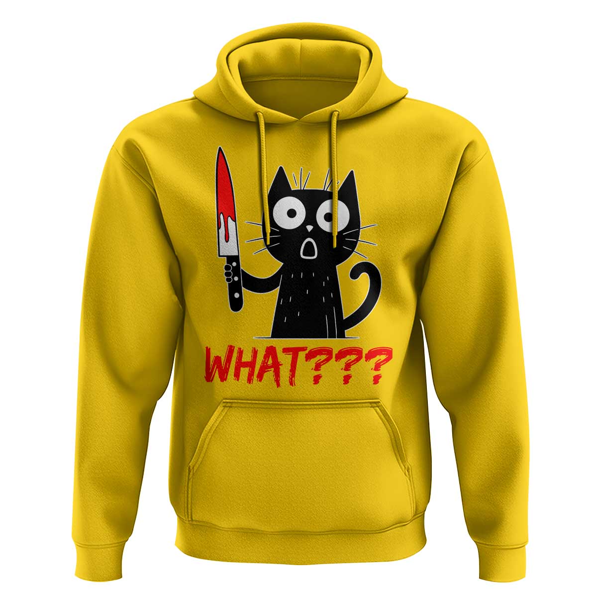 Black Cat Halloween Hoodie What Killer Kitten With Knife - Wonder Print Shop