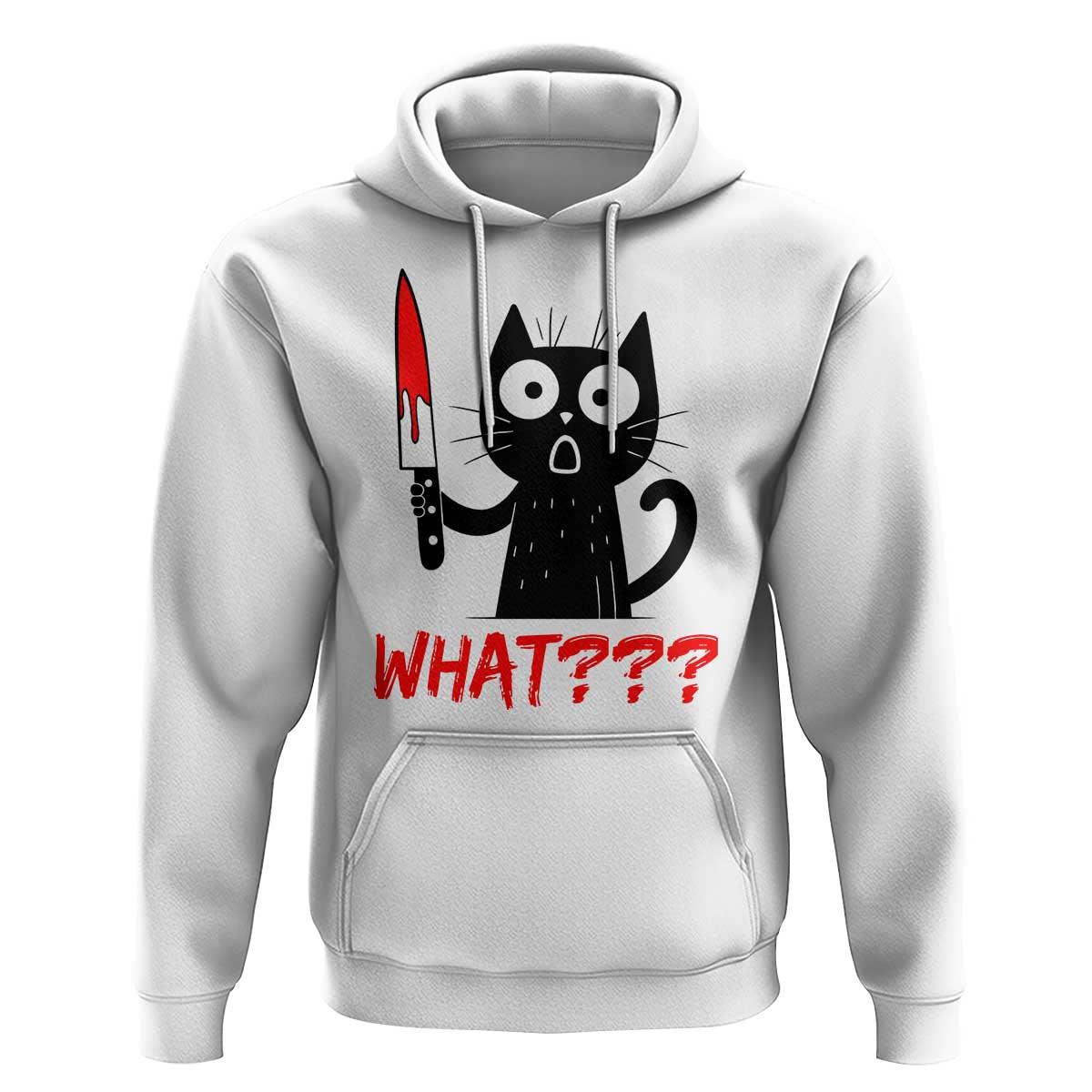 Black Cat Halloween Hoodie What Killer Kitten With Knife - Wonder Print Shop