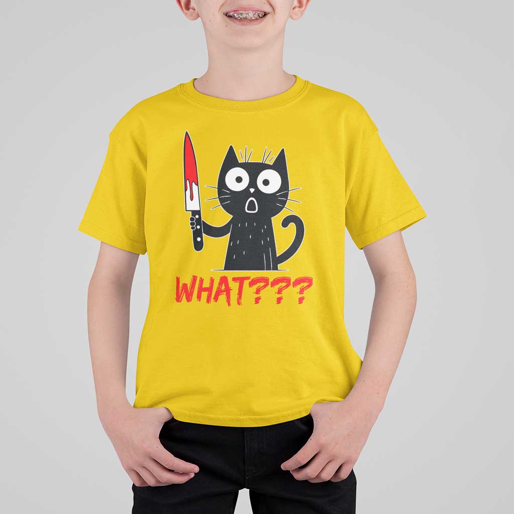 Black Cat Halloween T Shirt For Kid What Killer Kitten With Knife - Wonder Print Shop