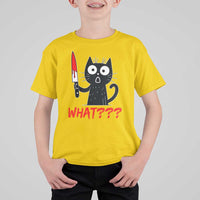 Black Cat Halloween T Shirt For Kid What Killer Kitten With Knife - Wonder Print Shop