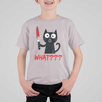 Black Cat Halloween T Shirt For Kid What Killer Kitten With Knife - Wonder Print Shop