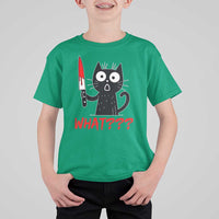 Black Cat Halloween T Shirt For Kid What Killer Kitten With Knife - Wonder Print Shop