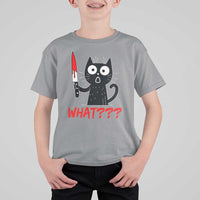 Black Cat Halloween T Shirt For Kid What Killer Kitten With Knife - Wonder Print Shop