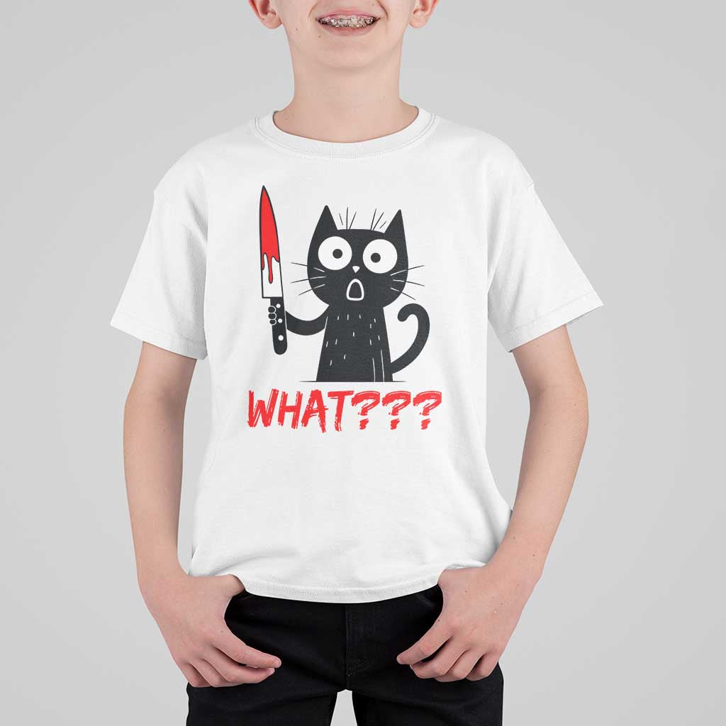 Black Cat Halloween T Shirt For Kid What Killer Kitten With Knife - Wonder Print Shop
