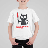 Black Cat Halloween T Shirt For Kid What Killer Kitten With Knife - Wonder Print Shop