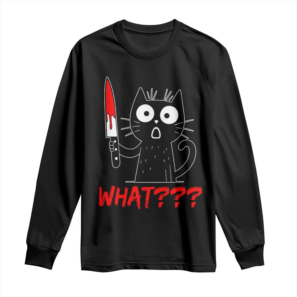 Black Cat Halloween Long Sleeve Shirt What Killer Kitten With Knife - Wonder Print Shop