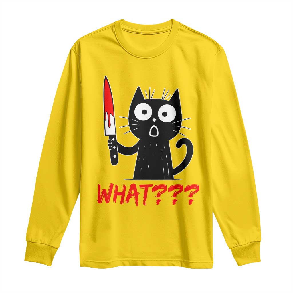 Black Cat Halloween Long Sleeve Shirt What Killer Kitten With Knife - Wonder Print Shop
