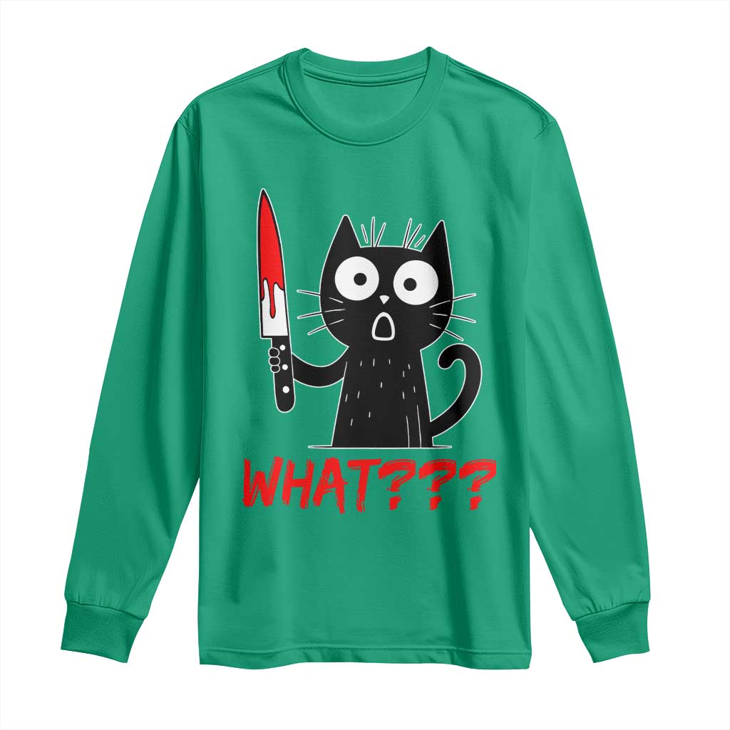 Black Cat Halloween Long Sleeve Shirt What Killer Kitten With Knife - Wonder Print Shop