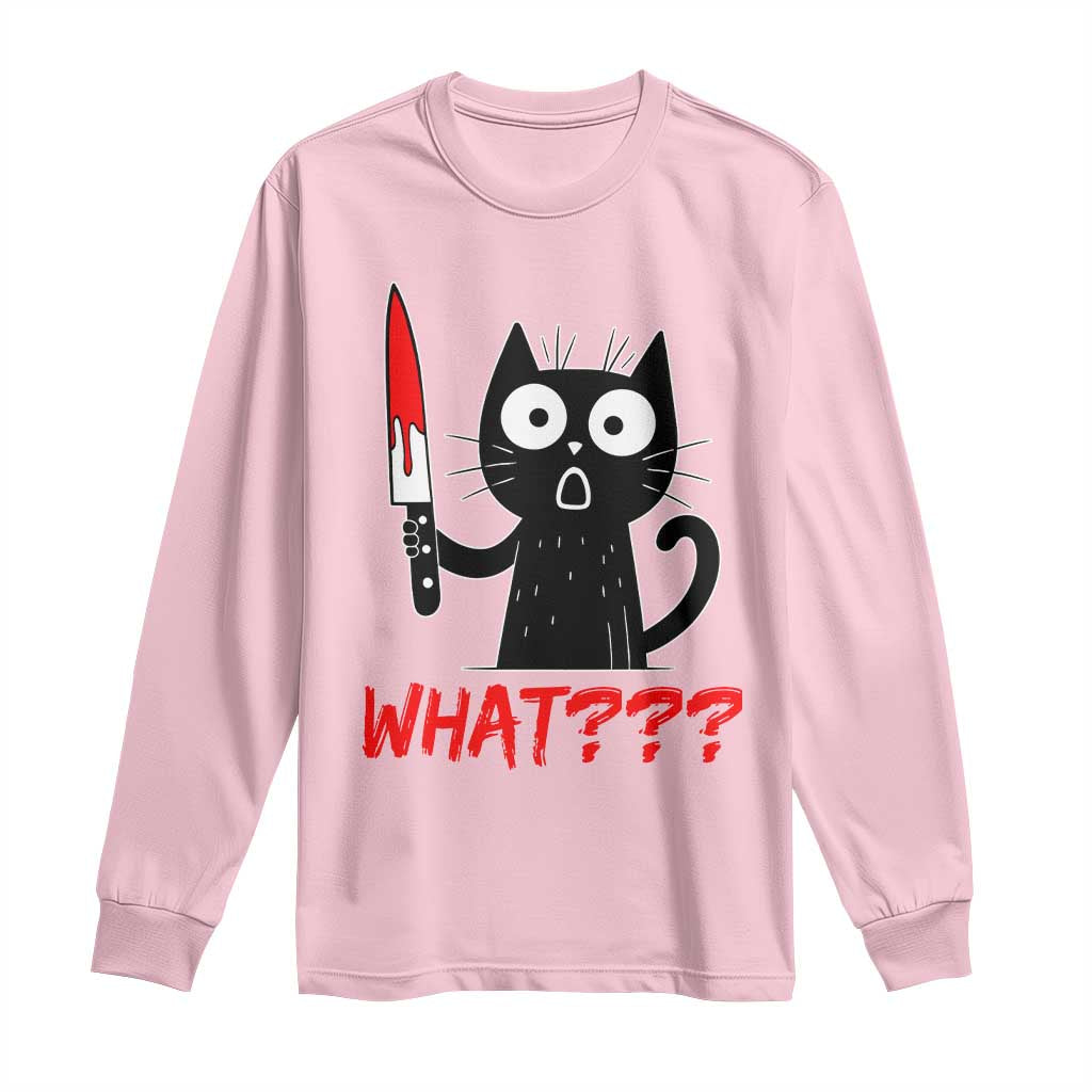 Black Cat Halloween Long Sleeve Shirt What Killer Kitten With Knife - Wonder Print Shop