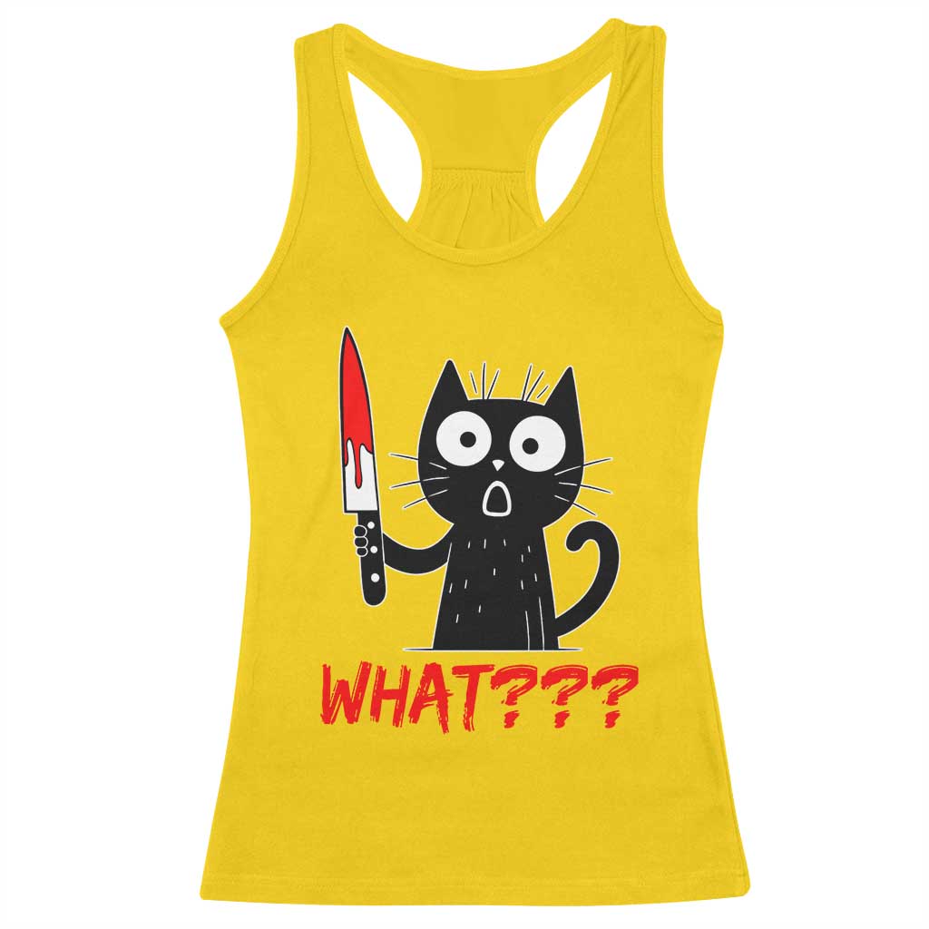 Black Cat Halloween Racerback Tank Top What Killer Kitten With Knife - Wonder Print Shop