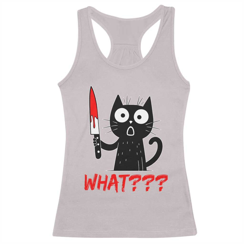 Black Cat Halloween Racerback Tank Top What Killer Kitten With Knife - Wonder Print Shop
