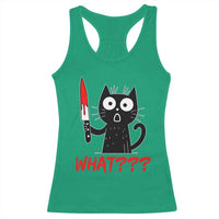 Black Cat Halloween Racerback Tank Top What Killer Kitten With Knife - Wonder Print Shop