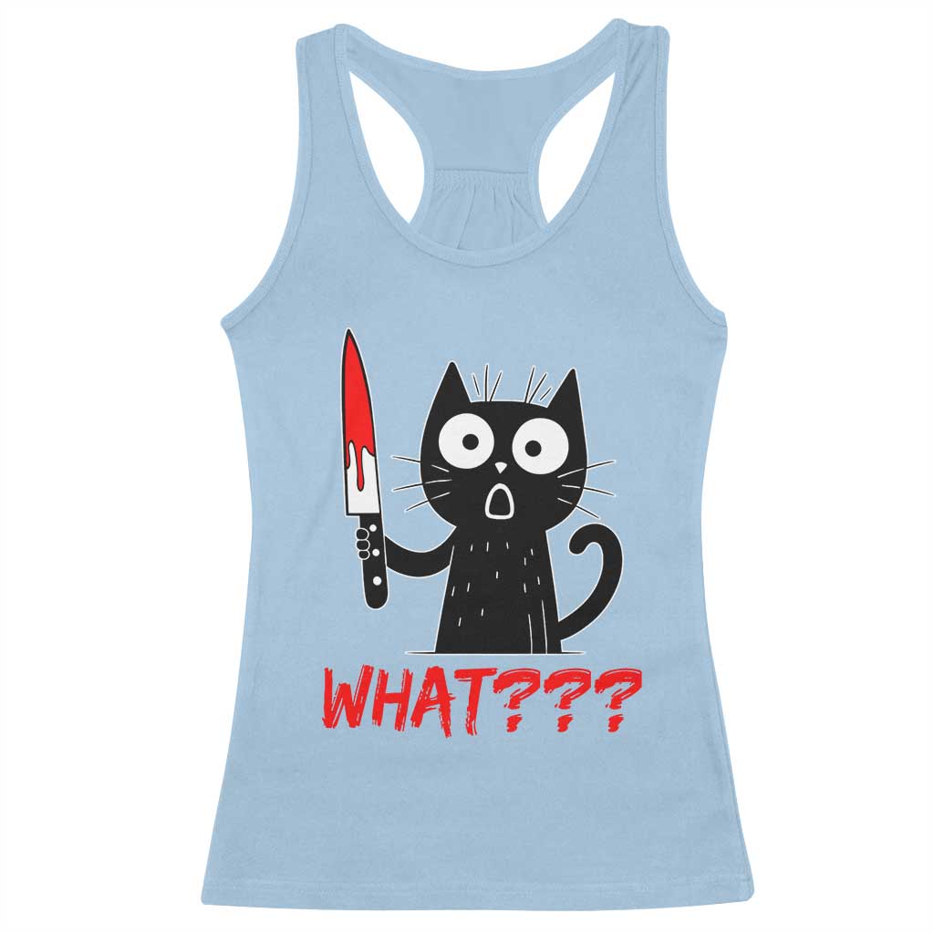 Black Cat Halloween Racerback Tank Top What Killer Kitten With Knife - Wonder Print Shop