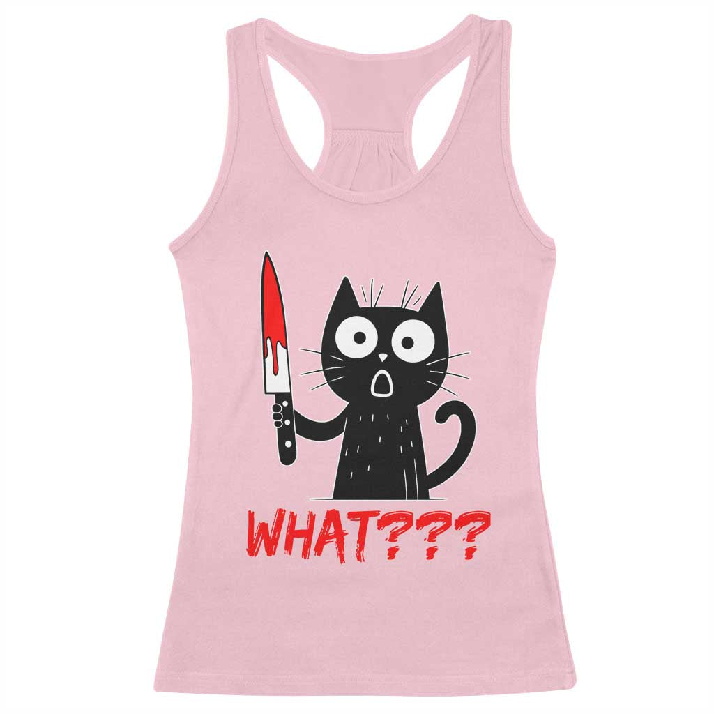 Black Cat Halloween Racerback Tank Top What Killer Kitten With Knife - Wonder Print Shop