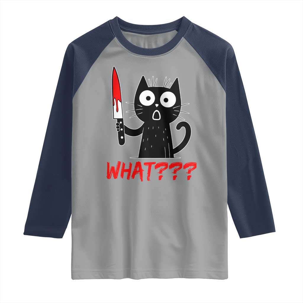 Black Cat Halloween Raglan Shirt What Killer Kitten With Knife - Wonder Print Shop
