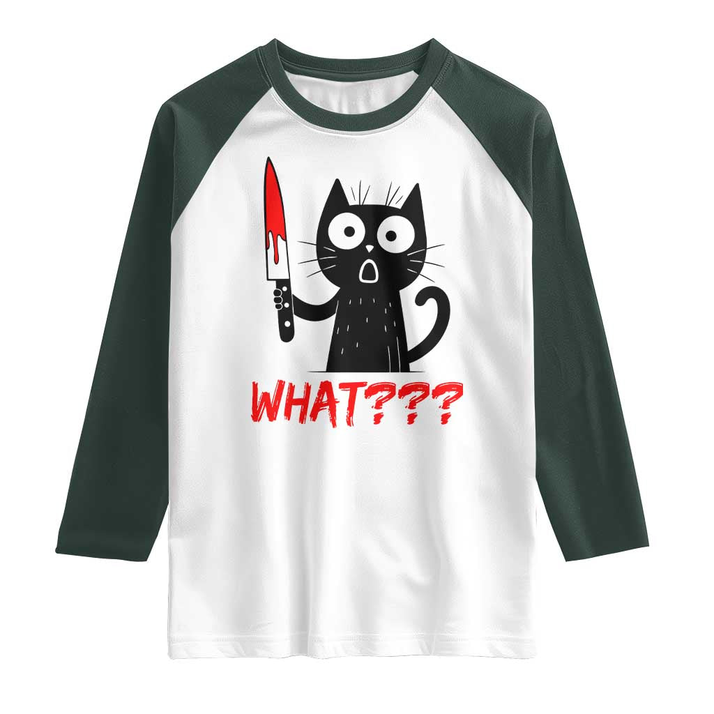 Black Cat Halloween Raglan Shirt What Killer Kitten With Knife - Wonder Print Shop