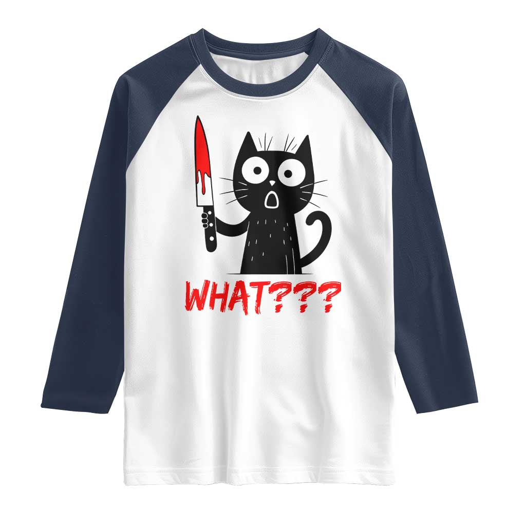 Black Cat Halloween Raglan Shirt What Killer Kitten With Knife - Wonder Print Shop