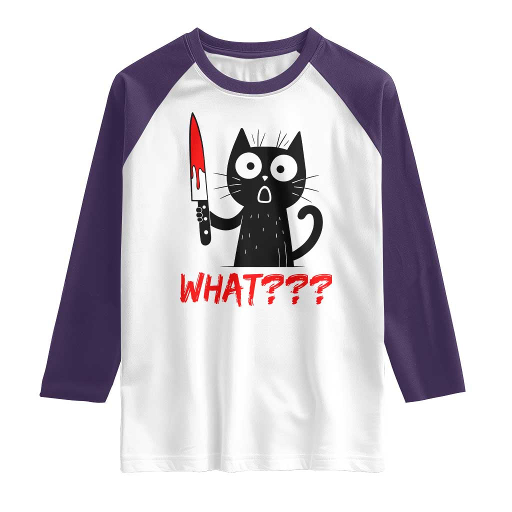 Black Cat Halloween Raglan Shirt What Killer Kitten With Knife - Wonder Print Shop
