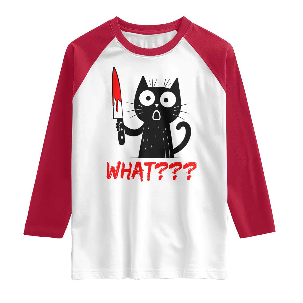 Black Cat Halloween Raglan Shirt What Killer Kitten With Knife - Wonder Print Shop