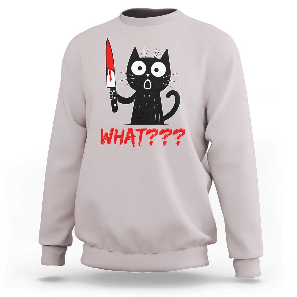 Black Cat Halloween Sweatshirt What Killer Kitten With Knife - Wonder Print Shop