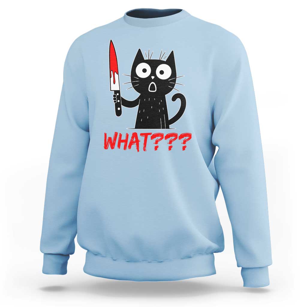 Black Cat Halloween Sweatshirt What Killer Kitten With Knife - Wonder Print Shop