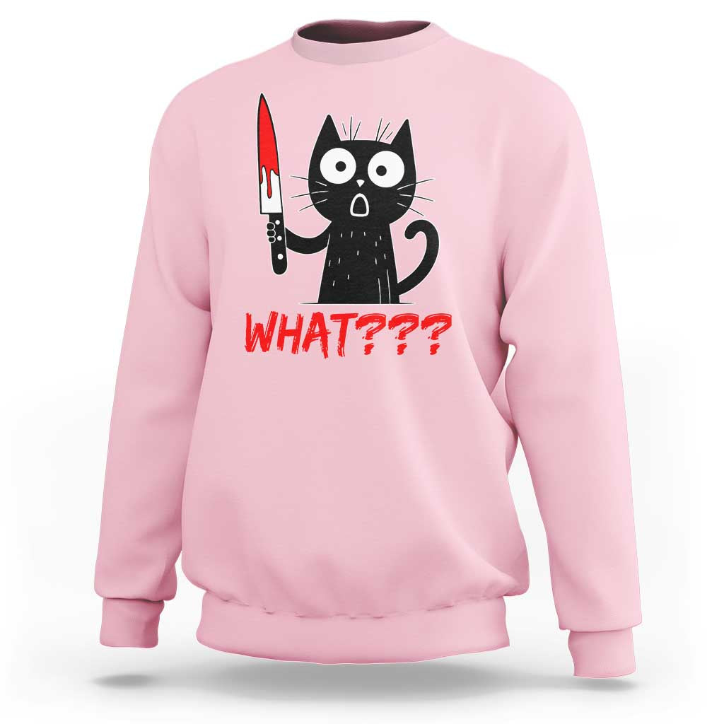 Black Cat Halloween Sweatshirt What Killer Kitten With Knife - Wonder Print Shop