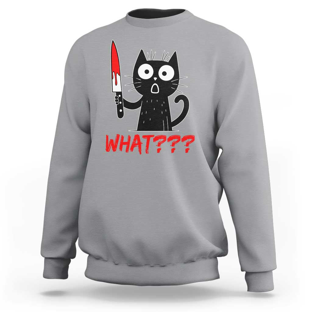 Black Cat Halloween Sweatshirt What Killer Kitten With Knife - Wonder Print Shop