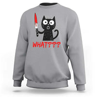 Black Cat Halloween Sweatshirt What Killer Kitten With Knife - Wonder Print Shop