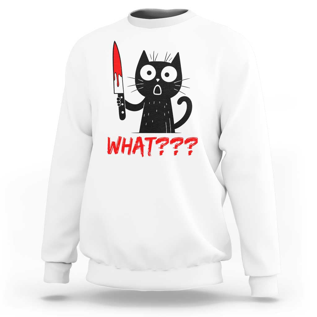 Black Cat Halloween Sweatshirt What Killer Kitten With Knife - Wonder Print Shop