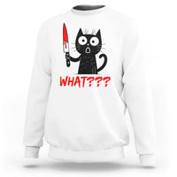 Black Cat Halloween Sweatshirt What Killer Kitten With Knife - Wonder Print Shop