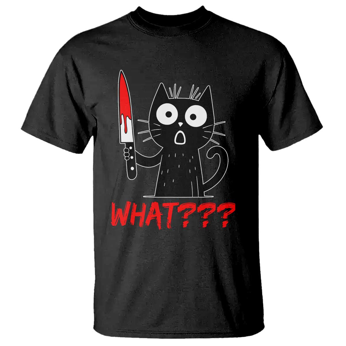 Black Cat Halloween T Shirt What Killer Kitten With Knife - Wonder Print Shop