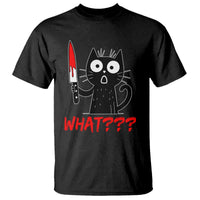 Black Cat Halloween T Shirt What Killer Kitten With Knife - Wonder Print Shop
