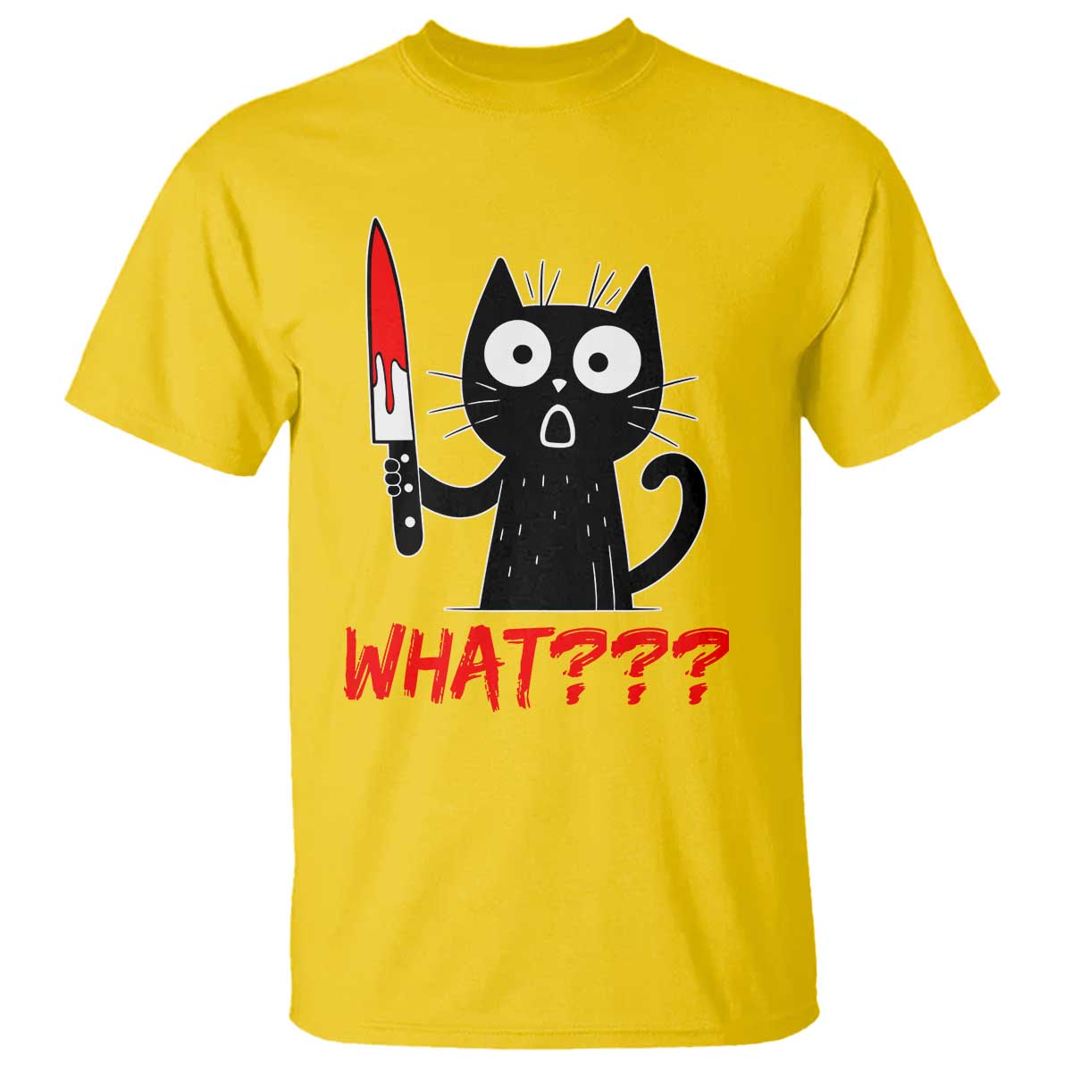 Black Cat Halloween T Shirt What Killer Kitten With Knife - Wonder Print Shop
