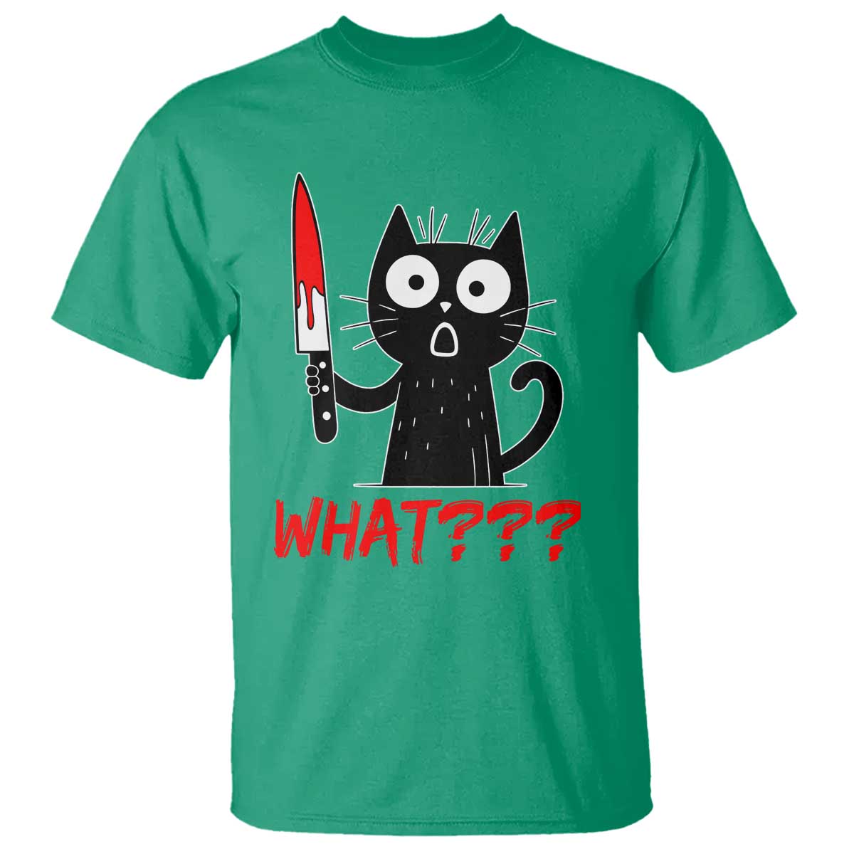 Black Cat Halloween T Shirt What Killer Kitten With Knife - Wonder Print Shop