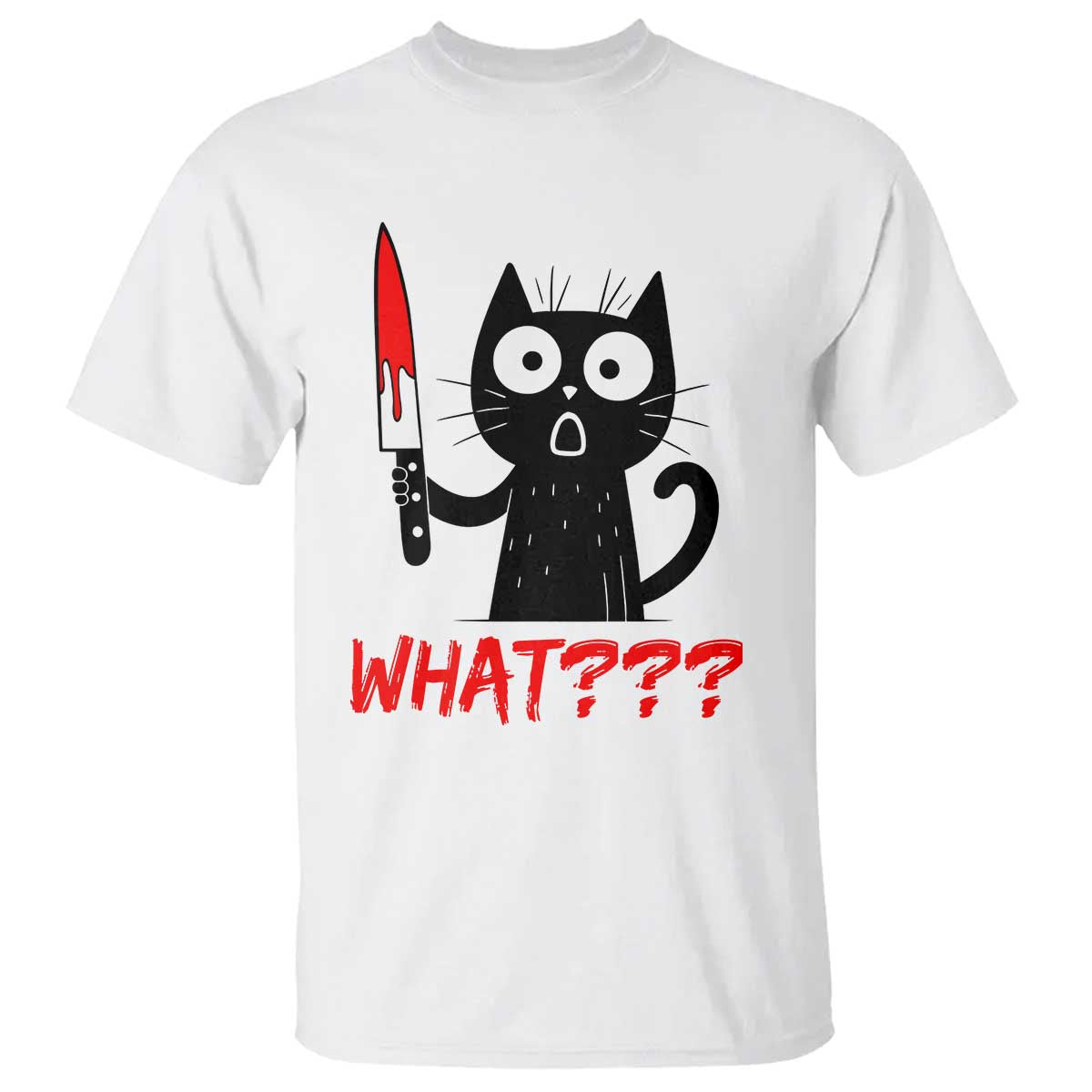 Black Cat Halloween T Shirt What Killer Kitten With Knife - Wonder Print Shop