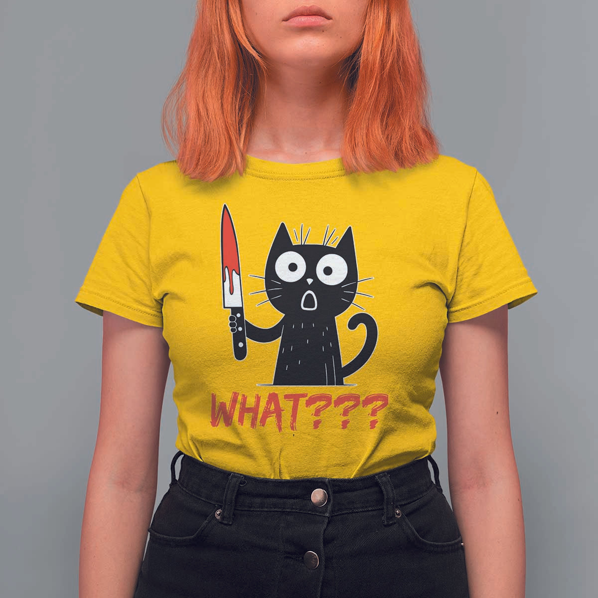 Black Cat Halloween T Shirt For Women What Killer Kitten With Knife - Wonder Print Shop