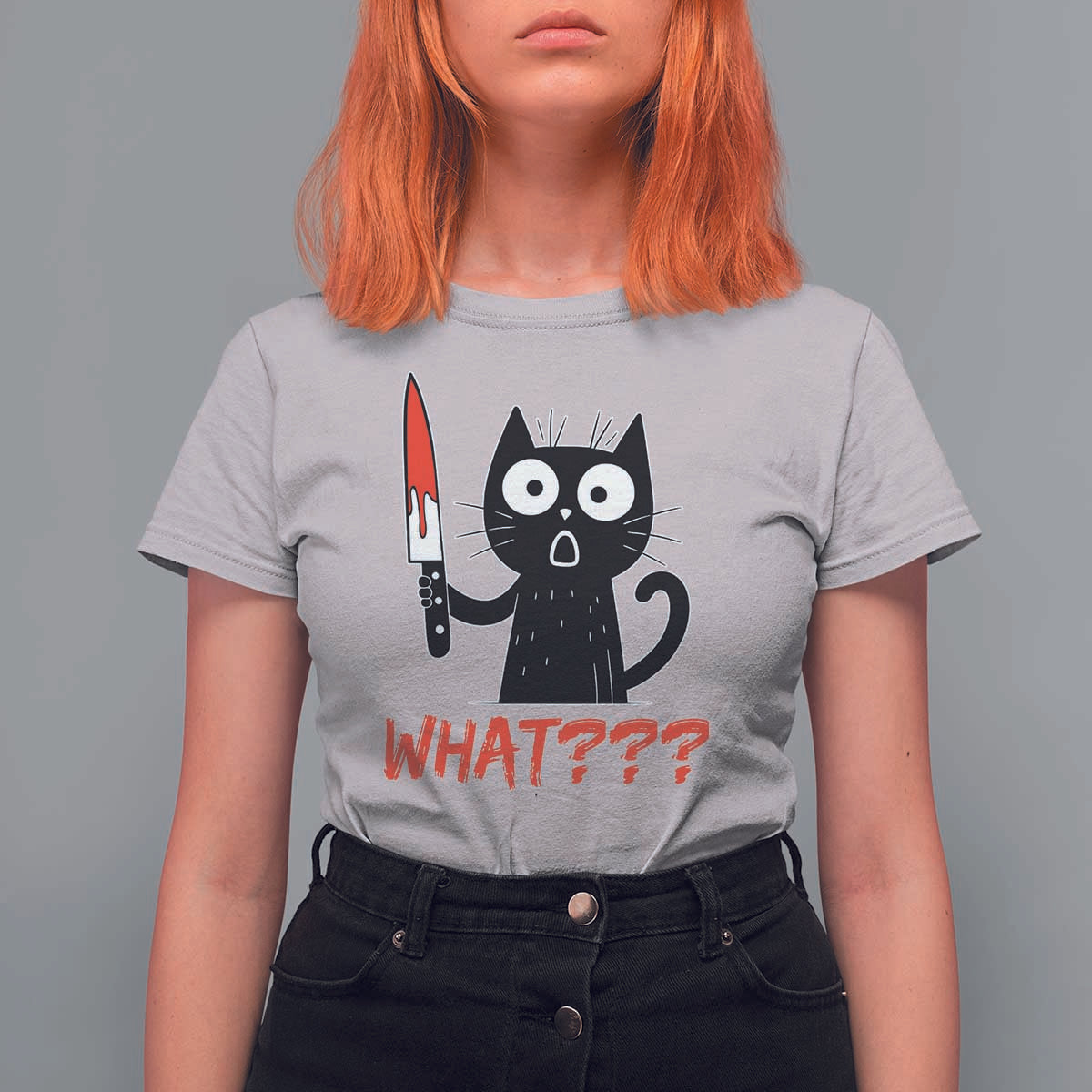Black Cat Halloween T Shirt For Women What Killer Kitten With Knife - Wonder Print Shop