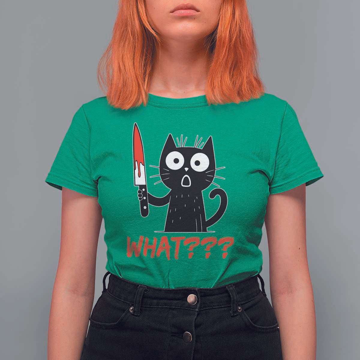 Black Cat Halloween T Shirt For Women What Killer Kitten With Knife - Wonder Print Shop