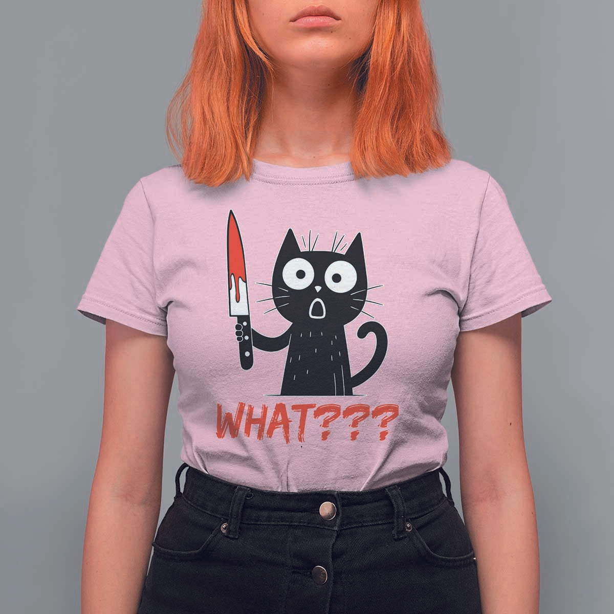 Black Cat Halloween T Shirt For Women What Killer Kitten With Knife - Wonder Print Shop