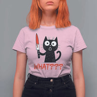 Black Cat Halloween T Shirt For Women What Killer Kitten With Knife - Wonder Print Shop