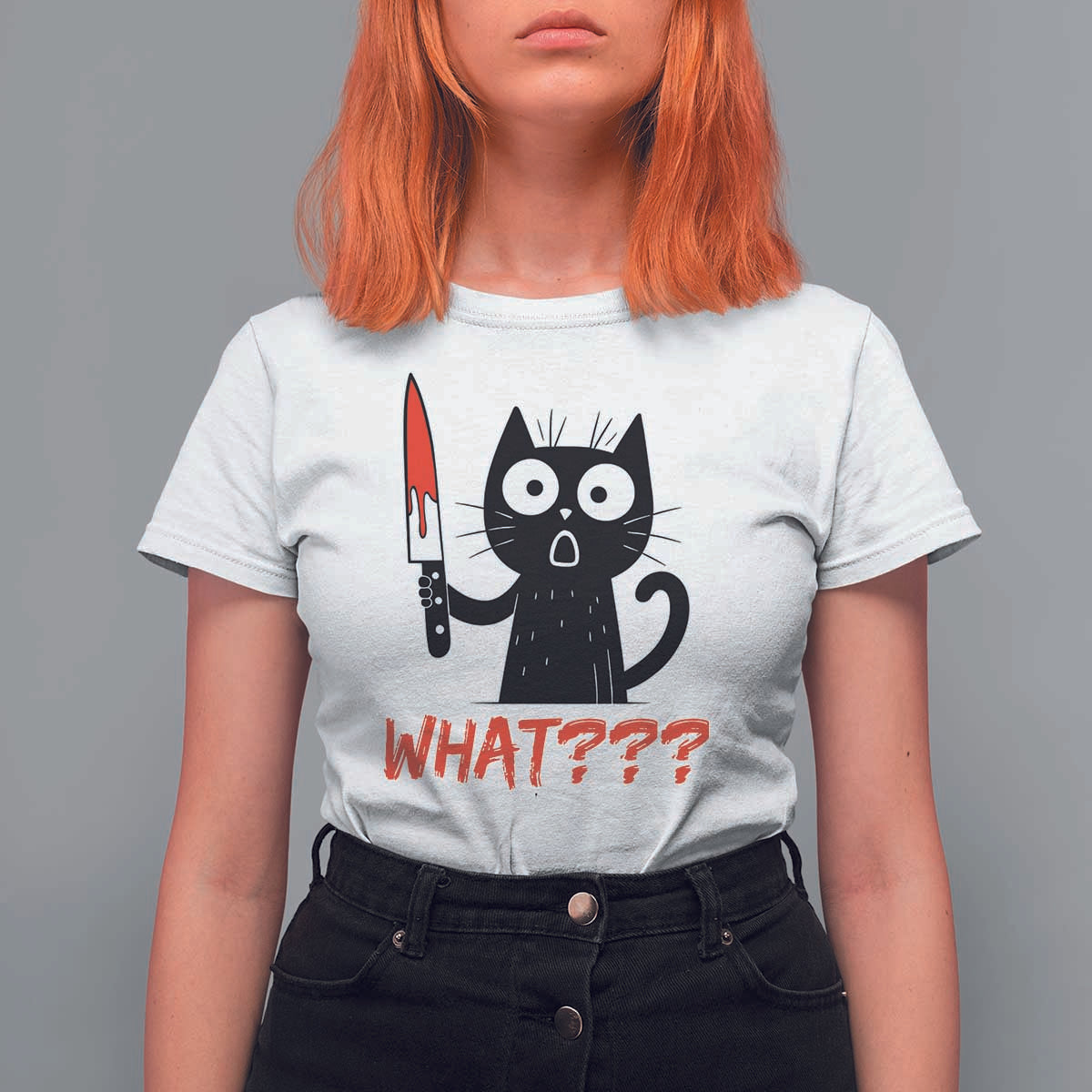 Black Cat Halloween T Shirt For Women What Killer Kitten With Knife - Wonder Print Shop